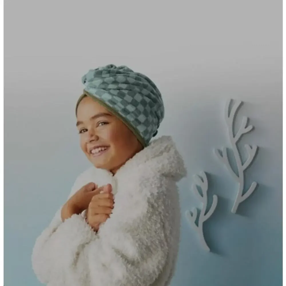 Kids' Hair Towel Green Checkered - Pillowfort™: T4956
